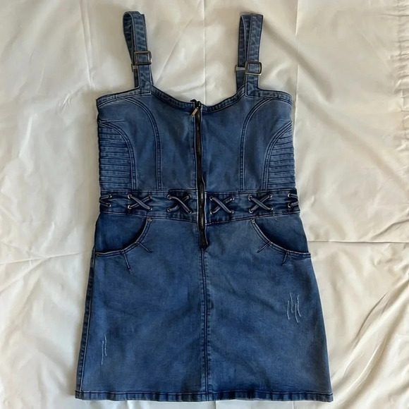 NWOT OXYGEN Denim Dress Adjustable Strap Pockets, Size L - Picture 11 of 11